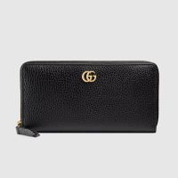 Gucci Large Marmont Zip Around Wallet In Textured Leather Black/Gold