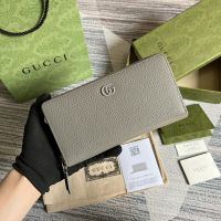 Gucci GG Marmont Zip Around Wallet In Textured Leather 456117 Grey