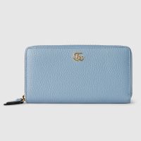 Gucci GG Marmont Zip Around Wallet In Textured Leather 456117 Sky Blue/Red