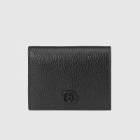 Gucci Small Marmont Compact Wallet In Textured Leather Black