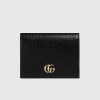 Gucci Small Marmont Compact Wallet In Textured Leather Black/Gold
