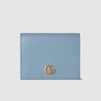 Gucci GG Marmont Small Wallet In Textured Leather 456126 Sky Blue/Red