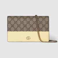 Gucci GG Marmont Wallet on Chain 497985 In GG Supreme Canvas and Textured Leather Beige/Lemon