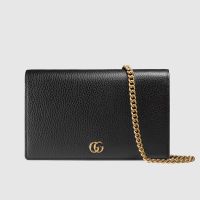 Gucci Large Marmont Chain Wallet In Textured Leather Black/Gold