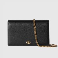 Gucci GG Marmont Wallet on Chain In Textured Leather 497985 Black/Red