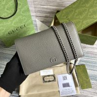 Gucci GG Marmont Wallet on Chain In Textured Leather 497985 Grey