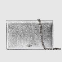 Gucci GG Marmont Wallet on Chain In Textured Leather 497985 Silver