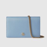 Gucci GG Marmont Wallet on Chain In Textured Leather 497985 Sky Blue/Red