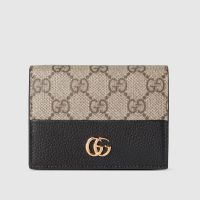 Gucci Small Marmont Compact Wallet In GG Supreme Canvas and Textured Leather Apricot/Black