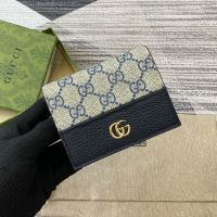 Gucci GG Marmont Card Case Wallet 658610 In GG Supreme Canvas and Textured Leather Beige/Blue