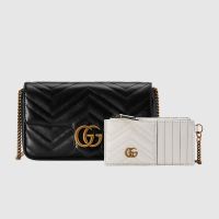 Gucci Super Mini Marmont Flap Crossbody Bag with Card Holder In Matelasse Leather 751526 Black