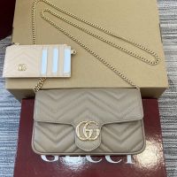 Gucci Super Mini Marmont Flap Crossbody Bag with Card Holder In Matelasse Leather 751526 Grey