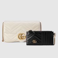 Gucci Super Mini Marmont Flap Crossbody Bag with Card Holder In Matelasse Leather 751526 White