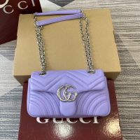 Gucci GG Marmont Small Shoulder Bag 837280 In Matelasse Leather Purple