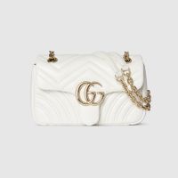 Gucci GG Marmont Small Shoulder Bag 837280 In Matelasse Leather White