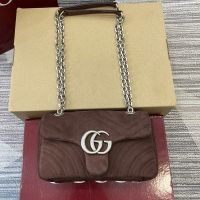 Gucci GG Marmont Small Shoulder Bag 837280 In Matelasse Suede Coffee