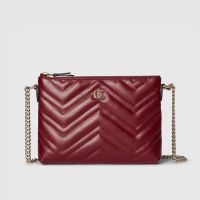 Gucci GG Marmont Pochette With Chain In Matelasse Leather 837742 Red
