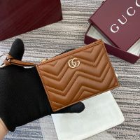 Gucci GG Marmont Zip Key Pouch In Matelasse Leather 837747 Brown