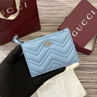 Gucci GG Marmont Zip Key Pouch In Matelasse Leather 837747 Sky Blue