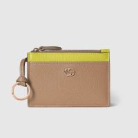 Gucci GG Marmont Zip Key Pouch In Textured Leather 837966 Apriccot/Green