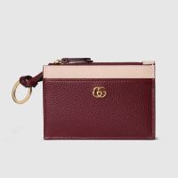 Gucci GG Marmont Zip Key Pouch In Textured Leather 837966 Red/Pink