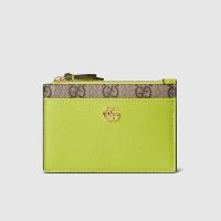 Gucci GG Marmont Zip Key Pouch In Textured Leather and GG Supreme Canvas 837966 Green/Beige