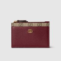 Gucci GG Marmont Zip Key Pouch In Textured Leather and GG Supreme Canvas 837966 Red/Beige