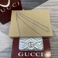 Gucci GG Marmont Mini Shoulder Bag 841290 In Matelasse Leather Silver