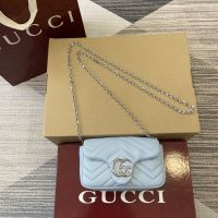 Gucci GG Marmont Mini Shoulder Bag 841290 In Matelasse Leather Sky Blue