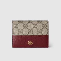 Gucci GG Marmont Small Wallet In GG Supreme Canvas and Textured Leather 841358 Beige/Red