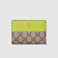 Gucci GG Marmont Small Wallet In Leather and GG Supreme Canvas 841360 Beige/Green