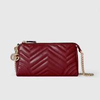 Gucci GG Marmont Small Shoulder Bag In Matelasse Leather 847589 Red