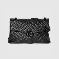 Gucci GG Marmont Medium Shoulder Bag 850676 In Matelasse Leather Black