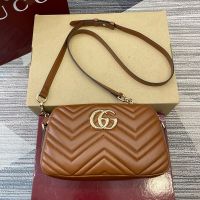 Gucci GG Marmont Small Camera Bag 855273 In Matelasse Leather Brown