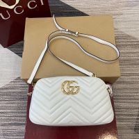 Gucci GG Marmont Small Camera Bag 855273 In Matelasse Leather White