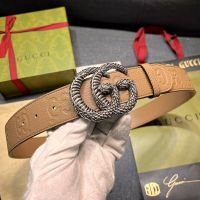 Gucci GG Marmont Jumbo GG Wide Belt with Snake Crystals Buckle Grained Calfskin Khaki/Silver