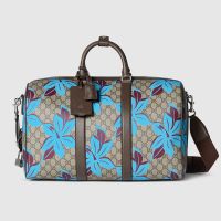 Gucci GG Monogram Medium Duffle Bag In Flower Printed GG Supreme Canvas 792074 Beige/Blue