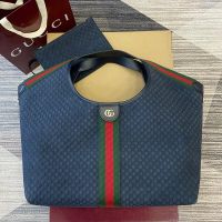 Gucci Giglio Large Tote 853971 In GG Embossed Suede Blue