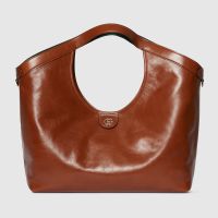 Gucci Giglio Large Tote 853971 In Glossy Leather Brown