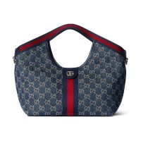 Gucci Giglio Small Tote Bag In GG Supreme Denim 860845 Blue