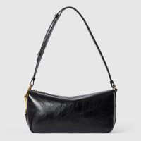 Gucci Half Horsebit Medium Shoulder Bag 860787 In Glossy Leather Black