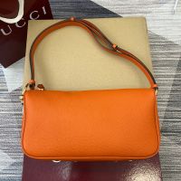 Gucci Half Horsebit Medium Shoulder Bag 860787 In Grainy Leather Orange