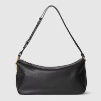 Gucci Half Horsebit Large Shoulder Bag 862530 In Grainy Leather Black