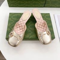 Gucci Horsebit Crystals Mules Women Leather Gold