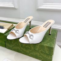 Gucci Horsebit Crystals Slides Women Leather White