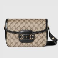 Gucci Horsebit 1955 Medium Shoulder Bag In GG Supreme Canvas 815178 Beige/Black