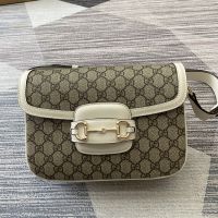 Gucci Horsebit 1955 Medium Shoulder Bag In GG Supreme Canvas 815178 Beige/White