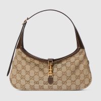 Gucci Jackie Slim Small Shoulder Bag 863137 In GG Supreme Canvas Beige/Brown