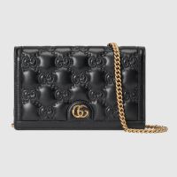 Gucci Large Flap Chain Wallet In GG Matelasse Leather 723787 Black
