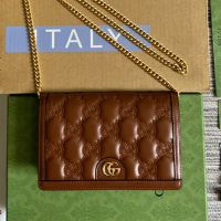 Gucci Large Flap Chain Wallet In GG Matelasse Leather 723787 Brown